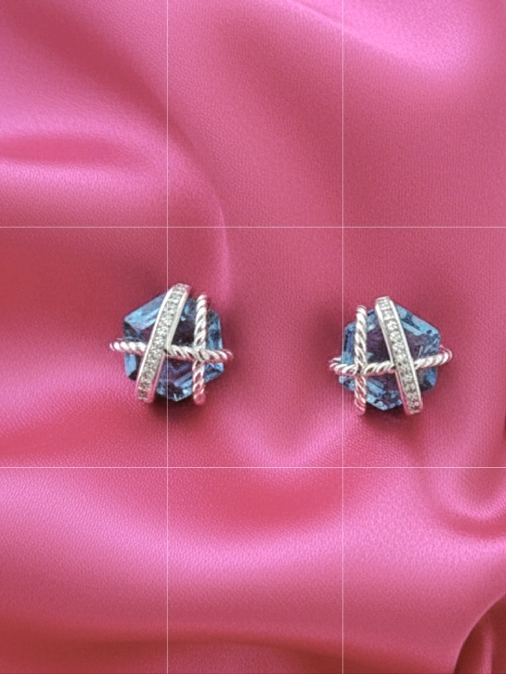 NEW 925 Sterling‎ Silver Blue Zircon Stud Earrings -Women Jewelry